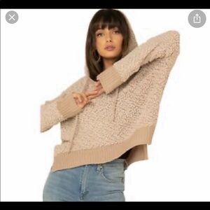 POL Chenille Popcorn Sherpa Oatmeal/Beige Oversized Pullover Hoodie/Sweater